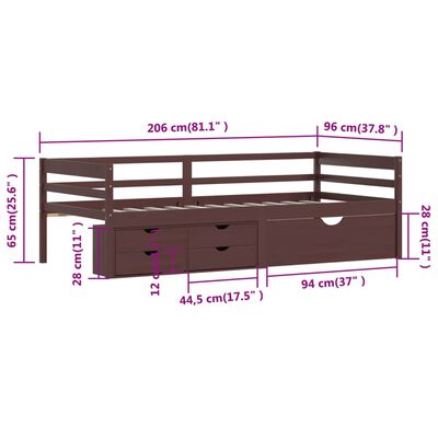 vidaXL Massivholzbett mit Schubladen Dunkelbraun Kiefer 90x200 cm