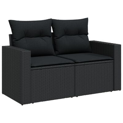 vidaXL 7-tlg. Garten-Sofagarnitur mit Kissen Schwarz Poly Rattan