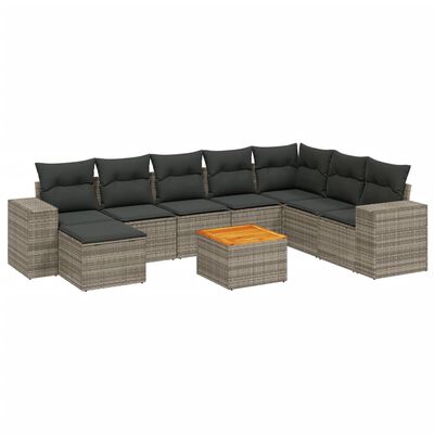 vidaXL 9-tlg. Garten-Sofagarnitur mit Kissen Grau Poly Rattan