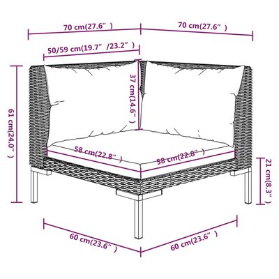 vidaXL 10-tlg. Garten-Lounge-Set mit Kissen Poly Rattan Dunkelgrau