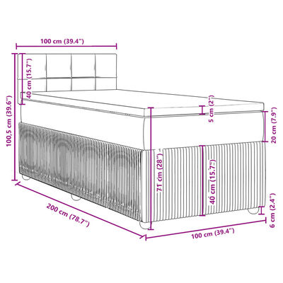 vidaXL Boxspringbett mit Matratze Hellgrau 100x200 cm Samt