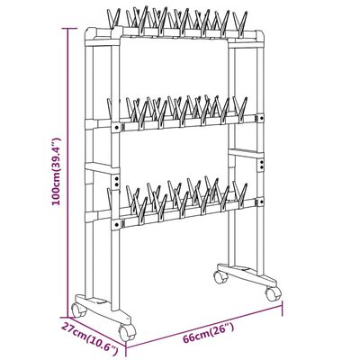 vidaXL Schuhregal mit Rollen Silbern 66x27x100 cm