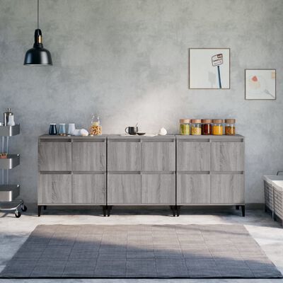 vidaXL Sideboards 3 Stk. Grau Sonoma 60x35x70 cm Holzwerkstoff