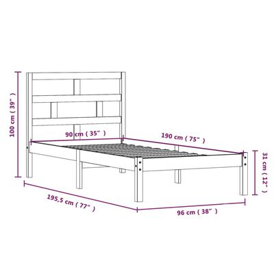 vidaXL Massivholzbett Weiß 90x190 cm