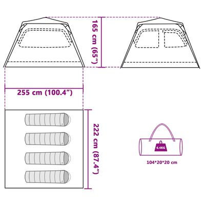 vidaXL Kuppel-Campingzelt 4 Personen Grün Quick Release