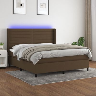 vidaXL Boxspringbett mit Matratze & LED Dunkelbraun 180x200 cm Stoff