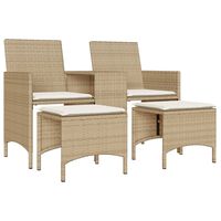 vidaXL Gartensofa 2-Sitzer mit Tisch und Hockern Beige Poly Rattan