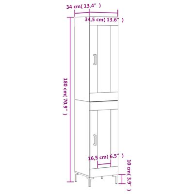 vidaXL Highboard Grau Sonoma 34,5x34x180 cm Holzwerkstoff