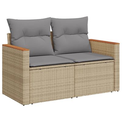 vidaXL 9-tlg. Garten-Sofagarnitur mit Kissen Beige Poly Rattan