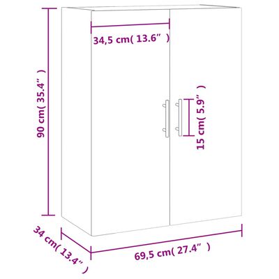 vidaXL Wandschrank Hochglanz-Weiß 69,5x34x90 cm