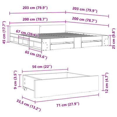 vidaXL Bettgestell mit Schubladen Sonoma-Eiche 200x200cm Holzwerkstoff