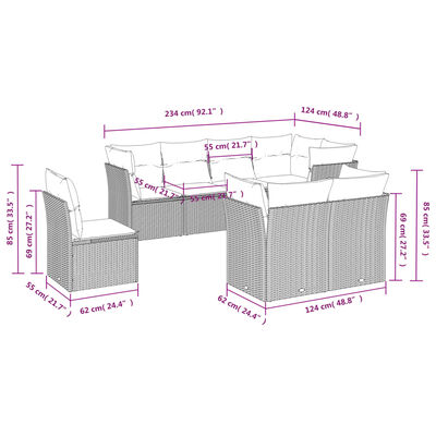 vidaXL 8-tlg. Garten-Sofagarnitur mit Kissen Grau Poly Rattan