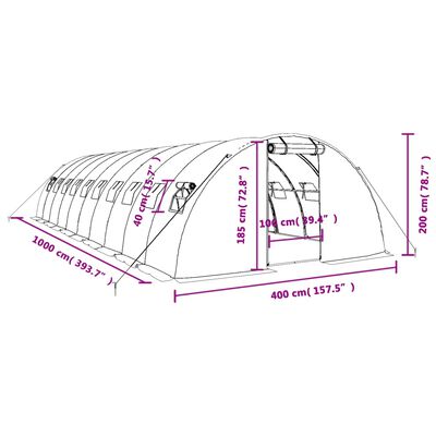 vidaXL Gewächshaus mit Stahlrahmen Grün 40 m² 10x4x2 m