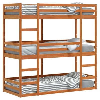 vidaXL Dreifach-Etagenbett Wachsbraun 90x190 cm Massivholz Kiefer