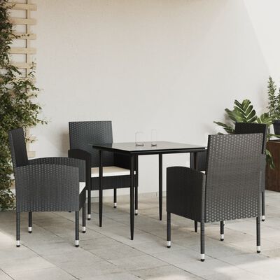 vidaXL 5-tlg. Garten-Essgruppe Schwarz Poly Rattan und Stahl