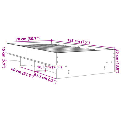 vidaXL Bettgestell ohne Matratze Braun Eiche 75x190 cm Holzwerkstoff