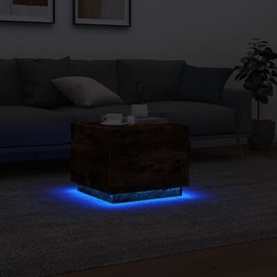 vidaXL Couchtisch mit LED-Leuchten Räuchereiche 50x50x40 cm