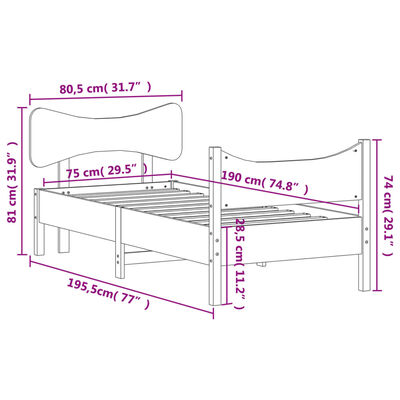 vidaXL Massivholzbett ohne Matratze Wachsbraun 75x190 cm Kiefernholz