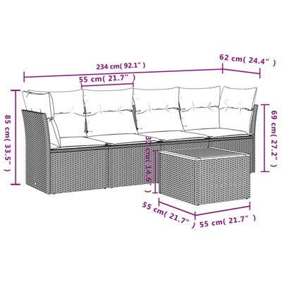 vidaXL 5-tlg. Garten-Sofagarnitur mit Kissen Beige Poly Rattan