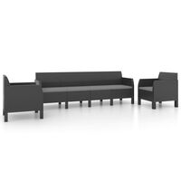 vidaXL 3-tlg. Garten-Lounge-Set mit Kissen PP Rattan Anthrazit