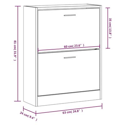 vidaXL Schuhschrank Räuchereiche 63x24x81 cm Holzwerkstoff