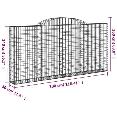 vidaXL Gabionen mit Hochbogen 5 Stk. 300x30x140/160cm Verzinktes Eisen