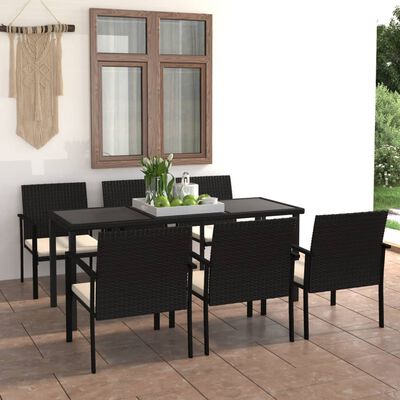 vidaXL 7-tlg. Garten-Essgruppe Poly Rattan Schwarz