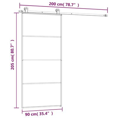 vidaXL Schiebetür mit Beschlag 90x205 cm ESG-Glas & Aluminium