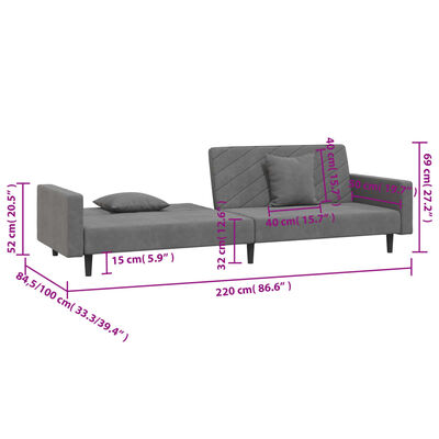 vidaXL Schlafsofa 2-Sitzer mit 2 Kissen Dunkelgrau Samt