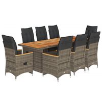 vidaXL 9-tlg. Garten-Bistro-Set mit Kissen Grau Poly Rattan