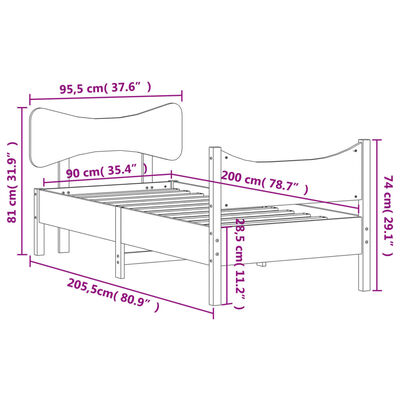 vidaXL Massivholzbett ohne Matratze Weiß 90x200 cm Kiefernholz