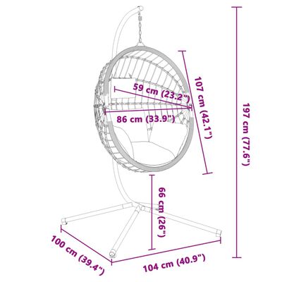 vidaXL Hängesessel Ei-Design mit Ständer Beige Rattan und Stahl