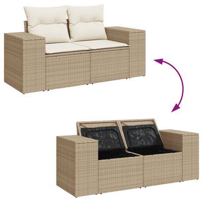 vidaXL 9-tlg. Garten-Sofagarnitur mit Kissen Beige Poly Rattan