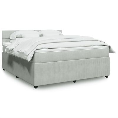 vidaXL Boxspringbett mit Matratze Hellgrau 180x200 cm Samt