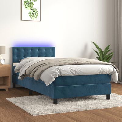 vidaXL Boxspringbett mit Matratze & LED Dunkelblau 80x200 cm Samt