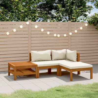 vidaXL 4-tlg. Garten-Lounge-Set mit Creme Kissen Massivholz Akazie