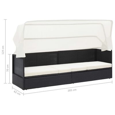 vidaXL Gartensofa mit Sonnendach Schwarz Poly Rattan