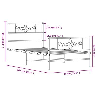 vidaXL Bettgestell mit Kopf- und Fußteil Metall Weiß 80x200 cm