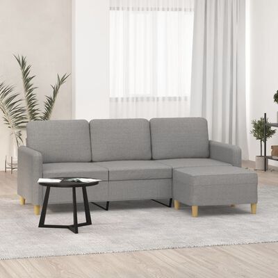 vidaXL 3-Sitzer-Sofa mit Hocker Hellgrau 180 cm Stoff