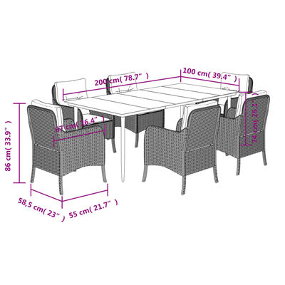 vidaXL 7-tlg. Garten-Essgruppe mit Kissen Grau Poly Rattan