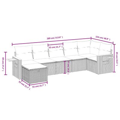 vidaXL 7-tlg. Garten-Sofagarnitur mit Kissen Grau Poly Rattan