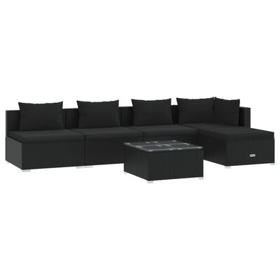 vidaXL 6-tlg. Garten-Lounge-Set mit Kissen Poly Rattan Schwarz