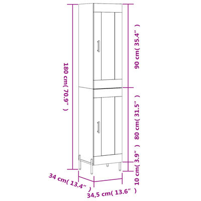 vidaXL Highboard Hochglanz-Weiß 34,5x34x180 cm Holzwerkstoff