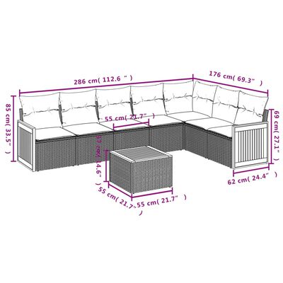 vidaXL 8-tlg. Garten-Sofagarnitur mit Kissen Schwarz Poly Rattan