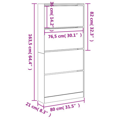 vidaXL Schuhschrank mit 4 Klappen Weiß 80x21x163,5 cm