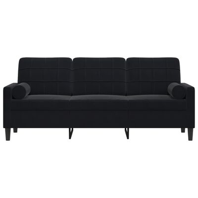 vidaXL 3-Sitzer-Sofa mit Zierkissen Schwarz 180 cm Samt