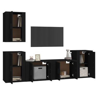 vidaXL 5-tlg. TV-Schrank-Set Schwarz Holzwerkstoff