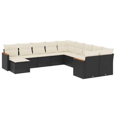 vidaXL 11-tlg. Garten-Sofagarnitur mit Kissen Schwarz Poly Rattan