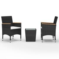 vidaXL 3-tlg. Bistro-Set Poly Rattan und Hartglas Schwarz