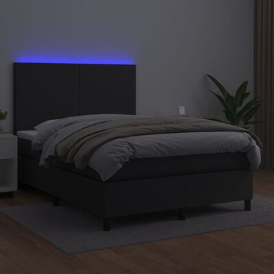 vidaXL Boxspringbett mit Matratze & LED Schwarz 140x200 cm Kunstleder